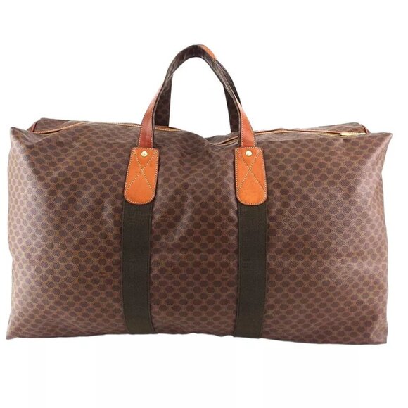 Celine Boston Bag Macadam Beige PVC x Leather Authentic USED - Picture 2 of 11